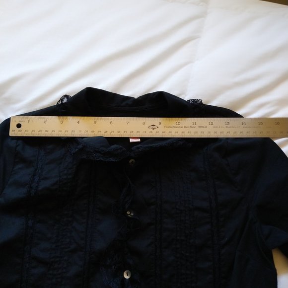 Black cotton 3/4 sleeve button down shirt with lace trim Xhilaration size XS - Picture 7 of 16